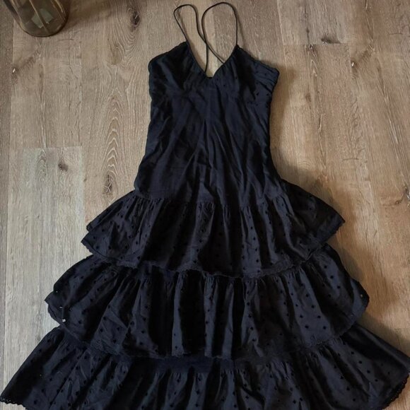 Y2K Vintage H&M tiered black Drop Waist ruffled layered Midi eyelit dress Size 4 - Picture 1 of 6